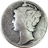 Mercury Dime Button, Shank Back Silver Coin Replica 13/16" / 20mm #FJ-145