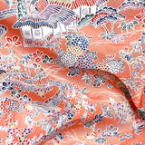 REMNANT Coral/Peach Chirimen Crepe Bingata Vintage Kimono Silk 14" X 26" piece # 168