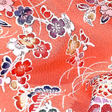 REMNANT Coral/Peach Chirimen Crepe Bingata Vintage Kimono Silk 14" X 26" piece # 168