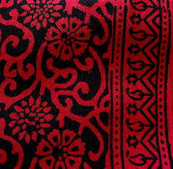 Red + Black Floral Swirls Hand Block Print Cotton from India, 45" Wide By the Yard #TK-37 (Copy)