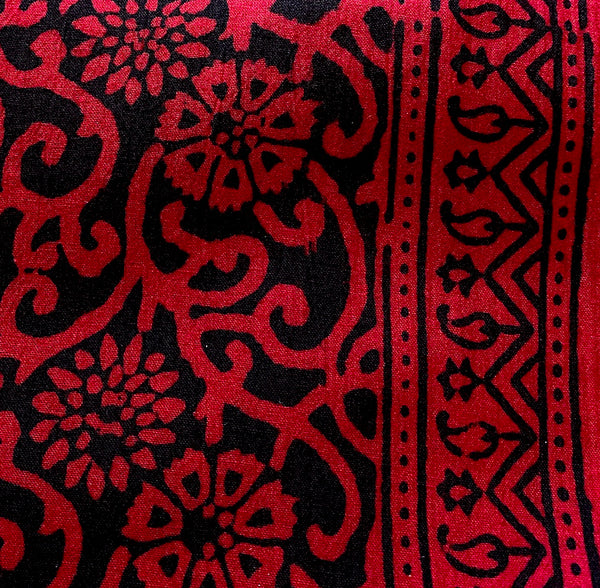 Red + Black Floral Swirls Hand Block Print Cotton from India, 45" Wide By the Yard #TK-37 (Copy)