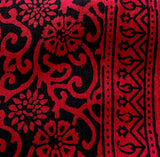 Red + Black Floral Swirls Hand Block Print Cotton from India, 45" Wide By the Yard #TK-37