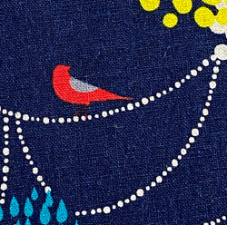 Birds on Navy from Echino Japan, Linen/Cotton Lightweight Canvas 43" Wide By the Yard