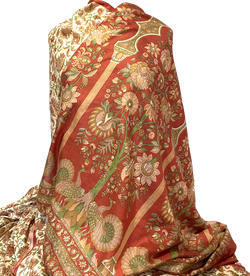 Silk Sari, Paprika/Ochre/Green Vintage Ornate Saree, Birds/Flowers 41" x 216",  #SR39