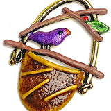 SALE, Bird on Basket Charm, 7/8" Handpainted Metal by Susan Clarke, USA  #SC-1459