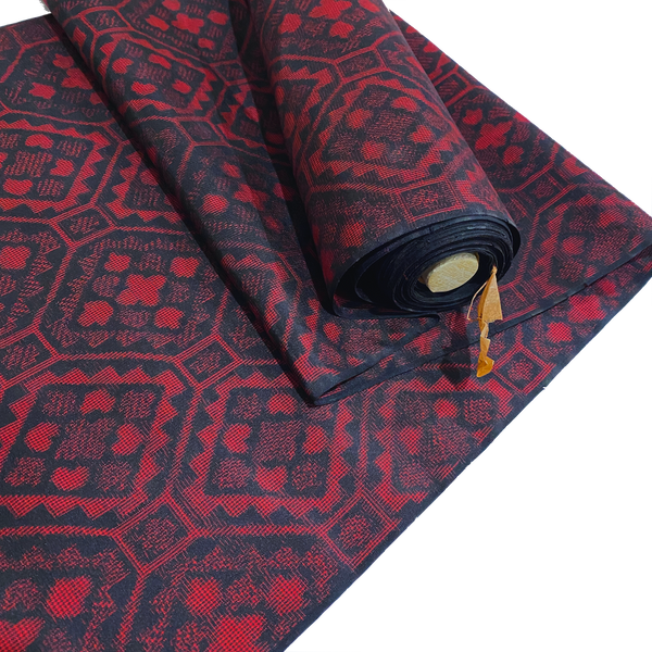 DEEPER SALE Red/Black Connected Octagons "Shokko" Vintage Kimono Silk from Japan By the Yard   #853
