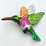 Fairy on Hummingbird Metal Button 1", Shank Back, Bright Pink Dress  #SC-554