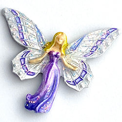 Fairy Mother in Sparkly Pearly Purple Hand Painted Shank Back Metal Button Susan Clarke USA 1-1/2"