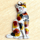 Sale, Cat Charm, Calico 7/8" Handpainted Metal Kitty by Susan Clarke  #SC-89