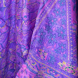 SALE Bright Iris Sari: Vintage Silk Print from India, 43" x 5.5 yards,  #SR44