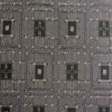 Remant 1 Yard, Black/Grey Ikat Masterpiece, Blue-Framed Rectangles Vintage Oshima Silk from Japan,  #238