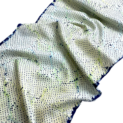 All-Shibori Vintage Kimono Silk Piece, Lime/Off-White/Indigo, from Japan, 14" x 66"  Item #239