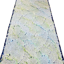 All-Shibori Vintage Kimono Silk Piece, Lime/Off-White/Indigo, from Japan, 14" x 61"  Item #239