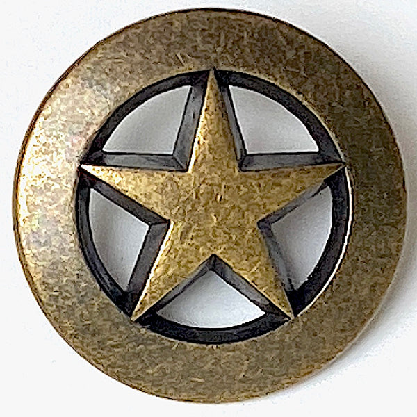 Western Ring Star Brass Button, 13/16"  20mm Texas Star Concho Style Shank Back Metal  #FJ-149