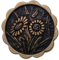 Two Daisies, 7/8" Antique Brass, 23mm Shank Back Metal Button  #FJ-150