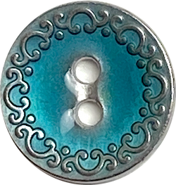 Re-Stocked, Blue Turquoise Metal w. Silver Swirls Border 11/16" Button. #SWC-91