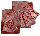7 Pieces of Cranberry Vintage Shibori Kimono Silk, Various Sizes  # 105