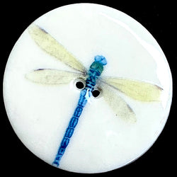 SALE Dragonfly Large 1-1/2" Porcelain Round 2 Hole Button, White/Blue, Handmade in London by Kate Holliday