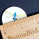 SALE Dragonfly Large 1-1/2" Porcelain Round 2 Hole Button, White/Blue, Handmade in London by Kate Holliday