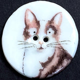 SALE, Brown Tabby, White Chest Porcelain Cat 2-Hole Button 1-1/8" Kitty, Artisan made in London