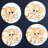 SALE, Orange Tabby One, Cat Sleeping Artisan Porcelain Button, 1-1/8" by Kate Holliday, London