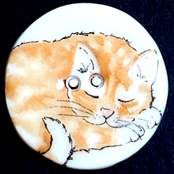 SALE, Orange Tabby One, Cat Sleeping Artisan Porcelain Button, 1-1/8" by Kate Holliday, London