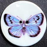 SALE - Blue Butterfly Artisan Porcelain Button 1-1/8" 2-Hole, Hand Made by Kate Holliday, London