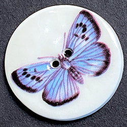 SALE - Blue Butterfly Artisan Porcelain Button 1-1/8" 2-Hole, Hand Made by Kate Holliday, London