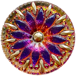 Running Low, Large Magenta / Orange Dichroic Flower Czech Glass Button 1-1/4"  #CZ-002