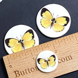 SALE Yellow Butterfly Artisan Porcelain Button, 7/8" Smaller Size, by Kate Holliday, London