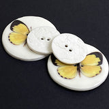 SALE, Yellow Butterfly Button, Larger Size, 2 Holes, Handmade Porcelain, 1.5" by Kate Holliday, UK.