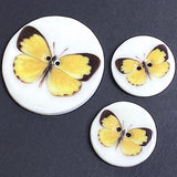 SALE, Yellow Butterfly Button, Larger Size, 2 Holes, Handmade Porcelain, 1.5" by Kate Holliday, UK.