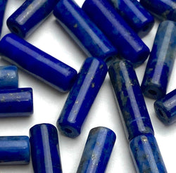 Re-Stocked at Lower Price, Lapis Lazuli Cylinder 1/2" Tube Beads, Natural Royal Blue, 12mm x 4mm. Half Strand: Pack of 12 Beads.  #LP-06