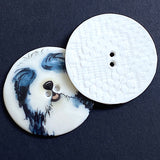 DEEPER SALE, Sheep Dog Large Porcelain Button -1-1/2"  Handmade Sheepdog Artisan Button by Kate Holliday, London