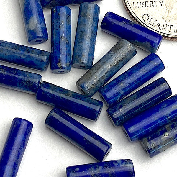 SALE Lapis Lazuli Cylinder 1/2" Tube Beads, Natural Royal Blue, 12mm x 4mm, Pack of 12 Beads.  #LP-06