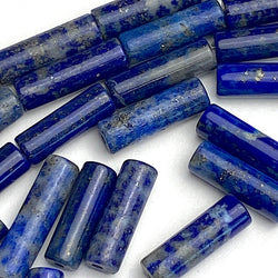 Lapis Lazuli Cylinder 1/2" Tube Beads, Natural Royal Blue, 12mm x 4mm, Pack of 12 Beads.  #LP-06