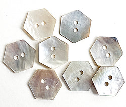 Re-Stocked, Hexagon Moonrise Mother of Pearl Buttons 1/2" / 9/16", Iridescent, Pack of 12 for $5.00  #LP-09/12