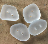 Running Low, White Faux Seaglass Button, Tumbled Recycled Glass, 3/4" - 7/8", Sold per button.