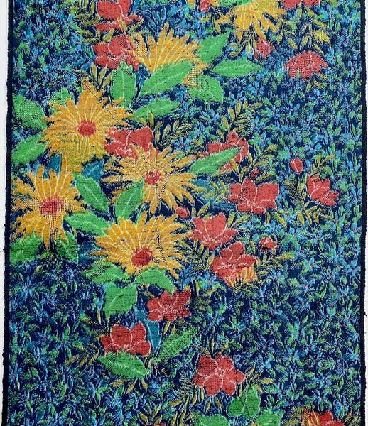 Bright Floral on Blues, Kimono Wool Blend? from Japan By the Yard #   #254