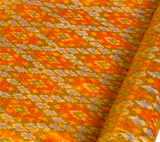 Glistening Orange Tangerine/Blue/Brown Diamonds, Silk Ikat Handloom from India, 44" Wide By the Yard #TK-39