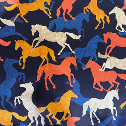 Wild Horses Print on Black Silk Satin Charmeuse. 45" Wide, By the HALF YARD  #1904