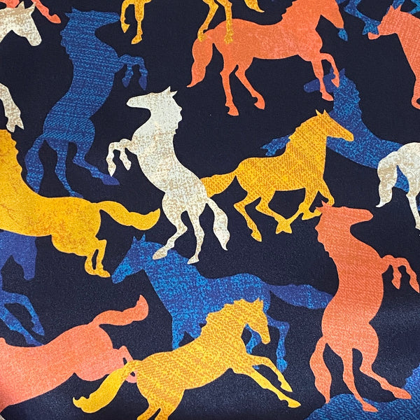 SALE, Wild Horses Print on Lustrous Silk Satin Charmeuse. 45" Wide, By the HALF YARD  #1904