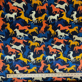 Wild Horses Print on Black Silk Satin Charmeuse. 45" Wide, By the HALF YARD  #1904