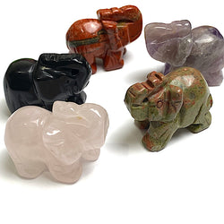 Five Stone Elephants in Five Different Colors of Gemstones 1.5" Figurines #LP-87