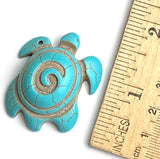 Large Turquoise Turtle Pendant, Faux Turquoise Stone or Ceramic  1-5/8"  #LP-88