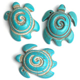 Large Turquoise Turtle Pendant, Faux Turquoise Stone or Ceramic  1-5/8"  #LP-88