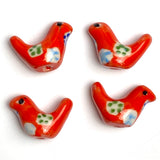 Red Star-Bird Porcelain Bead, 3/4"   #LP-89