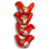 Red Star-Bird Porcelain Bead, 3/4"   #LP-89