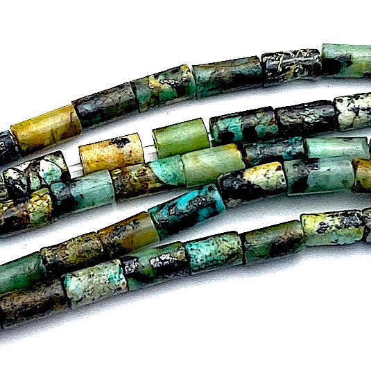 Re-Stocked, Tiny Green/Black Jasper Stone Thin Tube/Column Beads, 3-4mm x 2mm, Strand of 85/90 Beads.  #LP-19