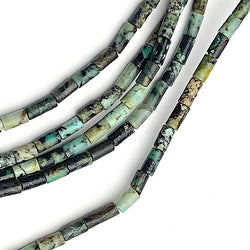 Re-Stocked, Tiny Green/Black Jasper Stone Thin Tube/Column Beads, 3-4mm x 2mm, Strand of 85/90 Beads.  #LP-19